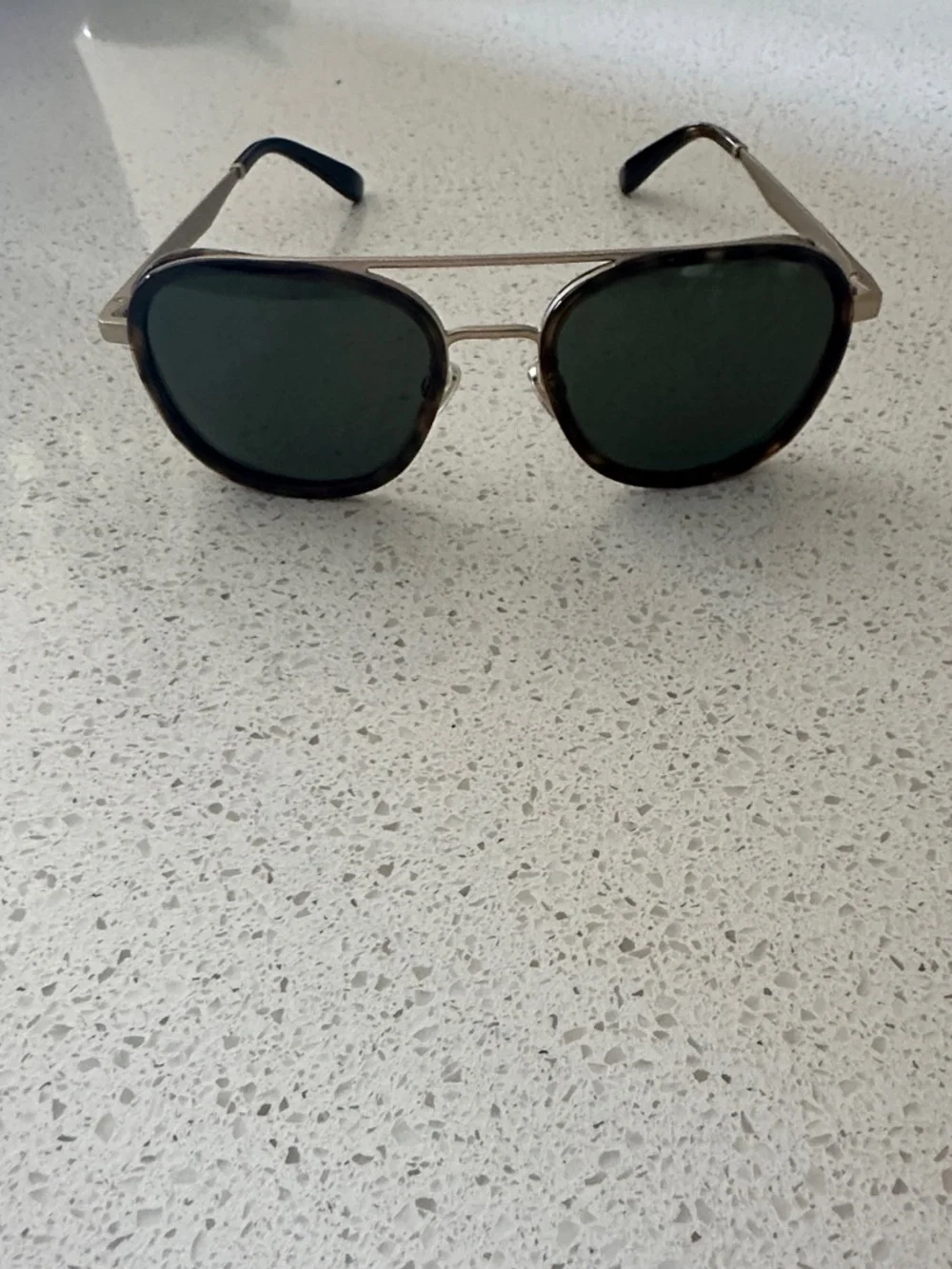 Vuarnet Tortoiseshell-Trim Sunglasses with Dark Green Lenses
